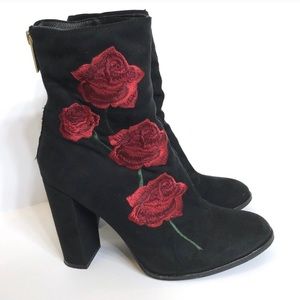 Nasty Gal Rose Embroidered Suede Boot, Black
